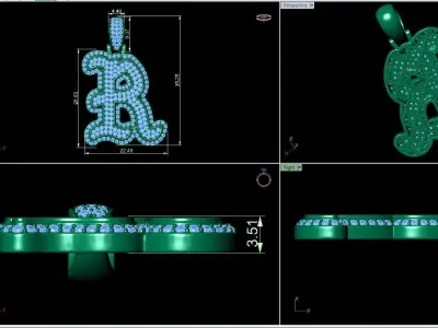 Tattoo fonts R alphabet pendent 3D print model