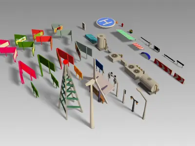 Urban and roof props Set Low-poly 3D model