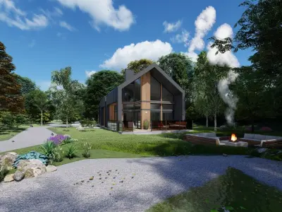 modern barn house 3d model  Low-poly 3D model