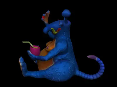 Alien  with glass of cocktail Hi poly 3D model