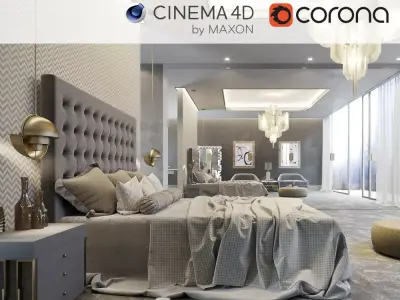 Corona - C4D Scene files - Modern Classic Bedroom Interior Scene 3D model