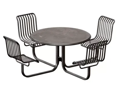 Metal outdoor furniture - round table with chairs 3D model