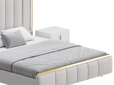 Glam Beige Upholstered Bed 3D model