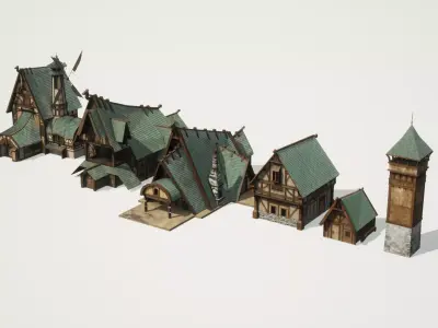 Medieval High Quality Vikings Fantasy House Pack Low-poly 3D model