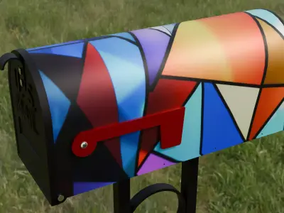 Painted Mailbox with Geometric Designs Low-poly 3D model