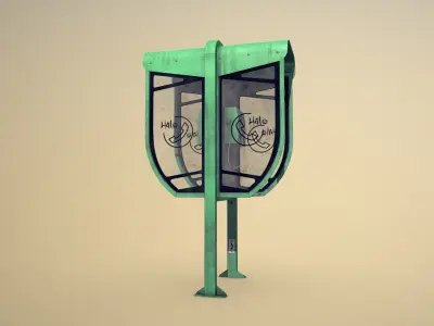 NoviSad PhoneBooth double GREEN Low-poly 3D model