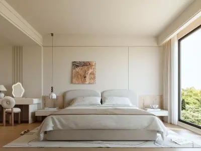 Creamy Aesthetic Minimalist Bedroom 115 3D model