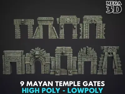 9 Mayan Temple Gates 3D Asset Pack 250812 Low-poly 3D model