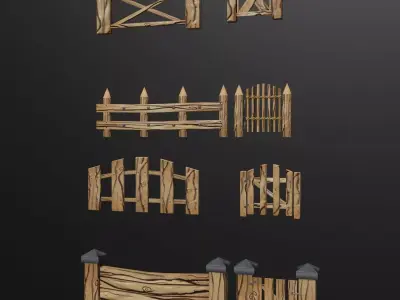 Fance and gate set Low-poly 3D model