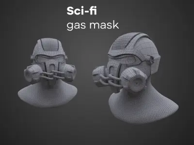 Sci-fi Gas mask - PBR - Lowpoly - Low-poly 3D model