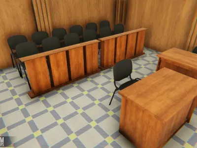 Courtroom - interior and props Low-poly 3D model