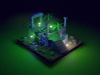 3d jungle deserted island Low-poly 3D model