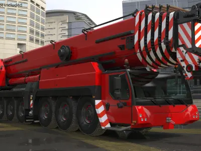  Mobile Crane Vehicle Folded Red Black 
