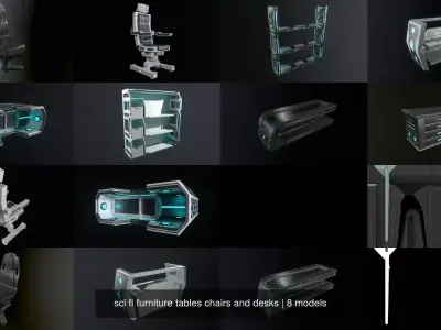 sci fi furniture tables chairs and desks 3D Model Pack