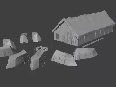 Prehistoric village tents fireplace 3D model