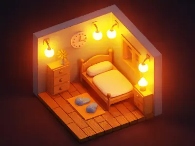 Stylized Isometric Bedroom Free low-poly 3D model
