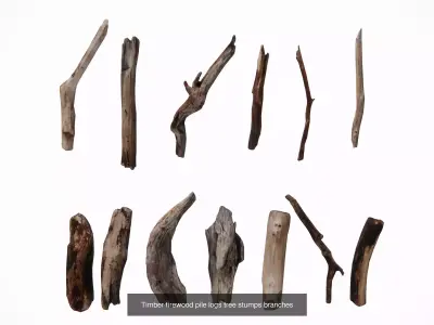 Combination of log stakes and wooden boards 3D Model Pack
