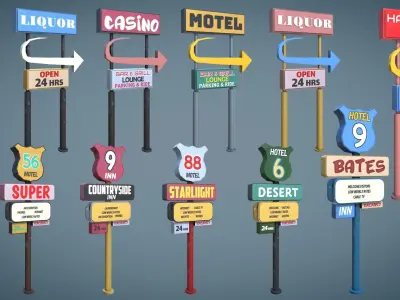 Signages Props Low-poly 3D model