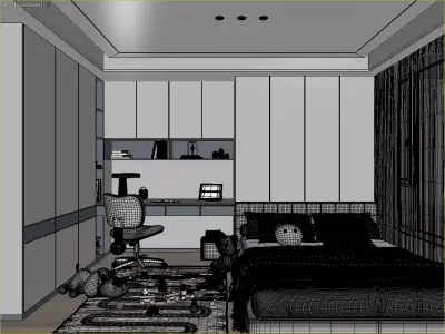 Kids Compact Bedroom-Study 3D Model 3D model