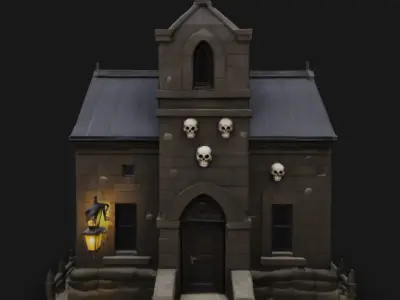 Haunted Gothic House 3D Model Stylized Horror Building Skulls Low-poly 3D model