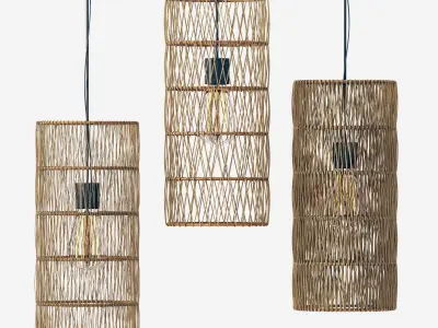 Lamp wood rotang wicker Cylinder 3D model