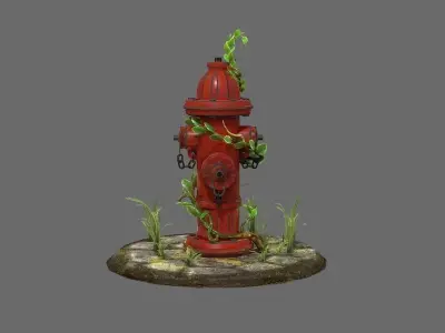 Fire hydrant and branch Low-poly 3D model