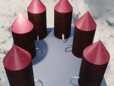 Silos group of missiles in sky Low-poly 3D model