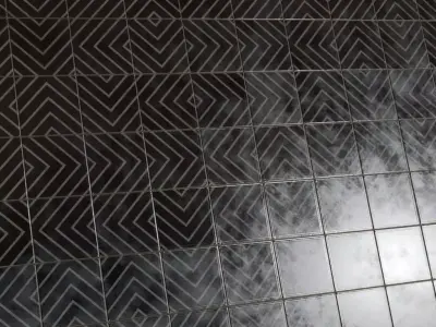 Modern Glossy Black Concentric Square Tiles PBR Seamless Texture