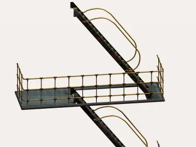 Sci-fi Industrial style stair platform Low-poly 3D model