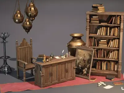Medieval Furniture Props Low-poly 3D model