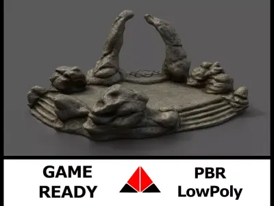 Shrine statue of rock garden Low-poly 3D model