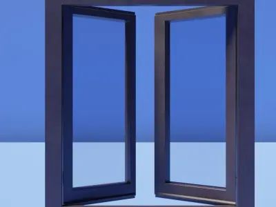 Classic wooden window with frames Low-poly 3D model
