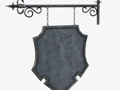 Signboard metal shield hanging on wall 3D model