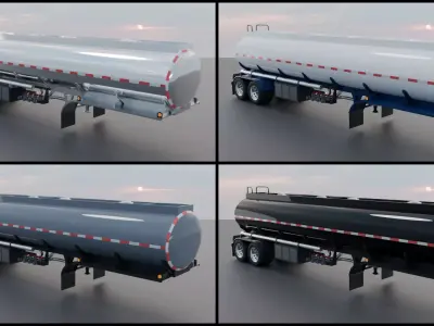Realistic American Semi Truck with Tanker Trailer Low-poly 3D model