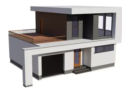 Modern House with Garage Low-poly 3D model