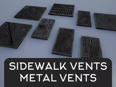 Lowpoly Metal Street Sidewalk Vents Low-poly 3D model