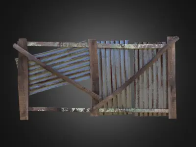 Wooden Fence With Iron Sheet Low-poly 3D model