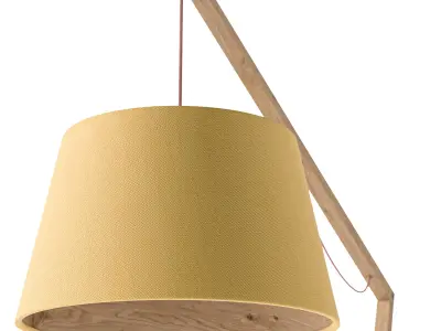 Wooden adjustable floor lamp with cone shade 3D model