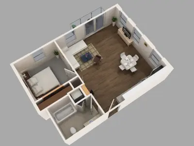 Sketchup  3D model of one bedroom apartment 3D model