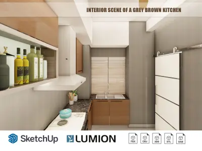 Interior scene of a grey brown kitchen  3D model