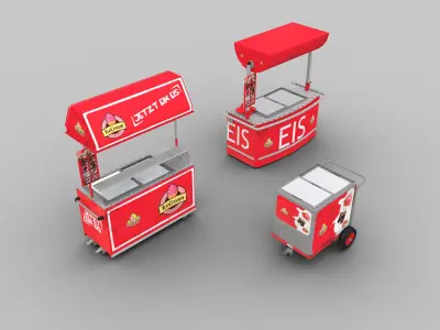 Ice Cream Cart Pack Low-poly 3D model