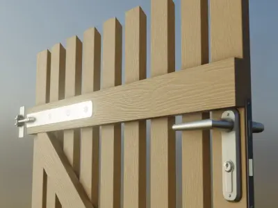 Wooden fence set 3 Vertical with door parts Low-poly 3D model