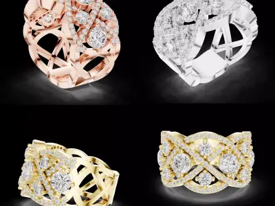 Diamond Multi Cluster Designer Ring CAD Model 3DM STL File 3D print model