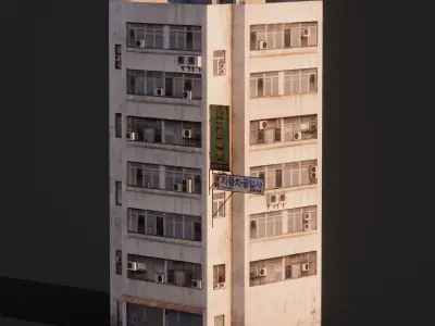 LOW POLY - ASIAN TOWER BLOCK 8K TEXTURES Low-poly 3D model