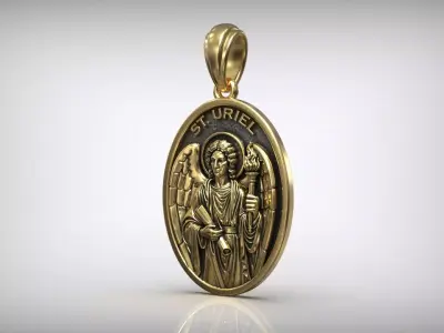 Saint Uriel Archangel Oval Medal Catholic Christian Pendant 3D print model