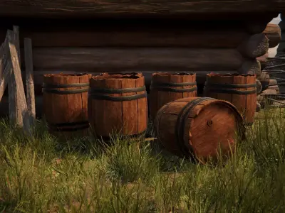 Realistic Viking Medieval Barrel - Game Ready PBR 3D Model Free low-poly 3D model