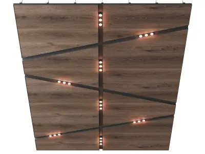 Wooden suspended ceiling with lighting 34 3D model