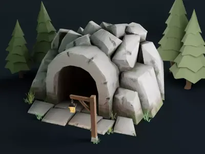 Stylized Cave Low-poly 3D model