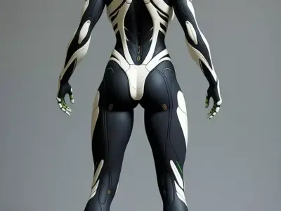 Futuristic Female Cyborg Sleek Black Armor Glowing 3D lowpoly Low-poly 3D model