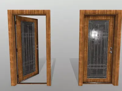 door 2 wooden with glass panel Low-poly 3D model